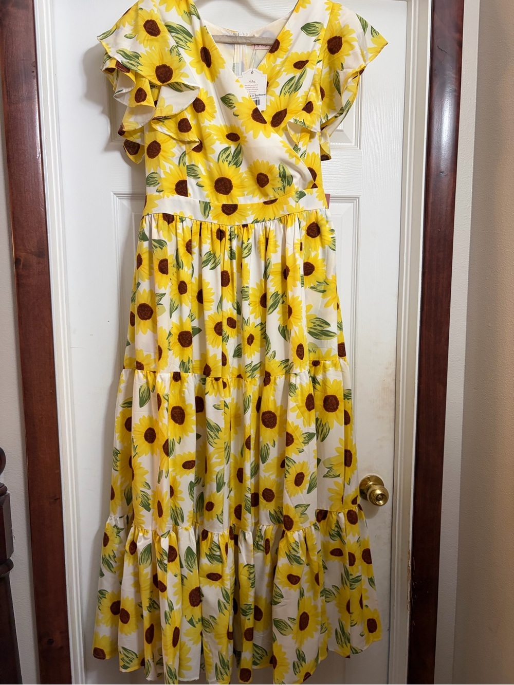 Ivy City Co Trixie Yellow Sunflower Ruffle Maxi Dress